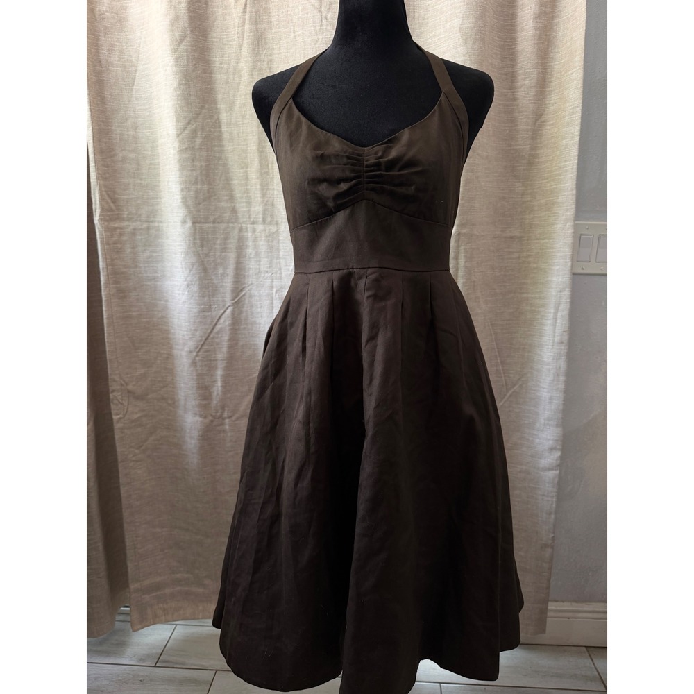 J.Crew Brown Cotton Halter Dress Sweetheart Neck Pleated Fit Flare RN77388 4